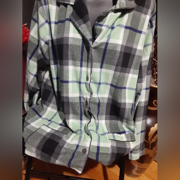 Anne Klein Women's Long Sleeve Flannel Green Plaid Button Up Shirt Pajama Top 2X - Picture 3 of 7